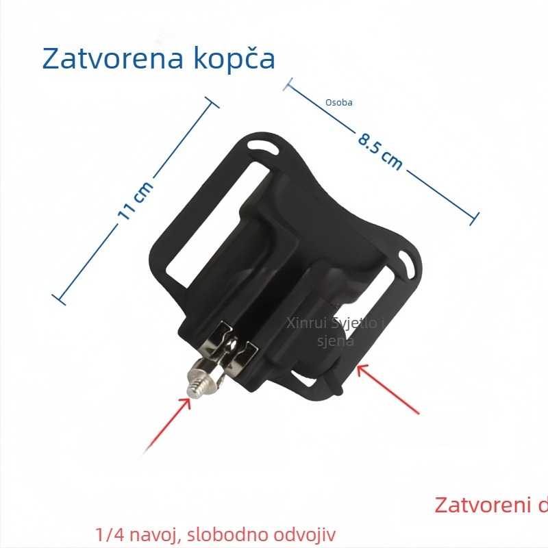 Klip za pojas kamere s pločom brzog otpuštanja za DSLR i bez ogledala, 1/4 inčni navoj, ABS + aluminijska legura, nosivost do 2 kg, dimenzije 11 × 8,5 cm, težina 65 g