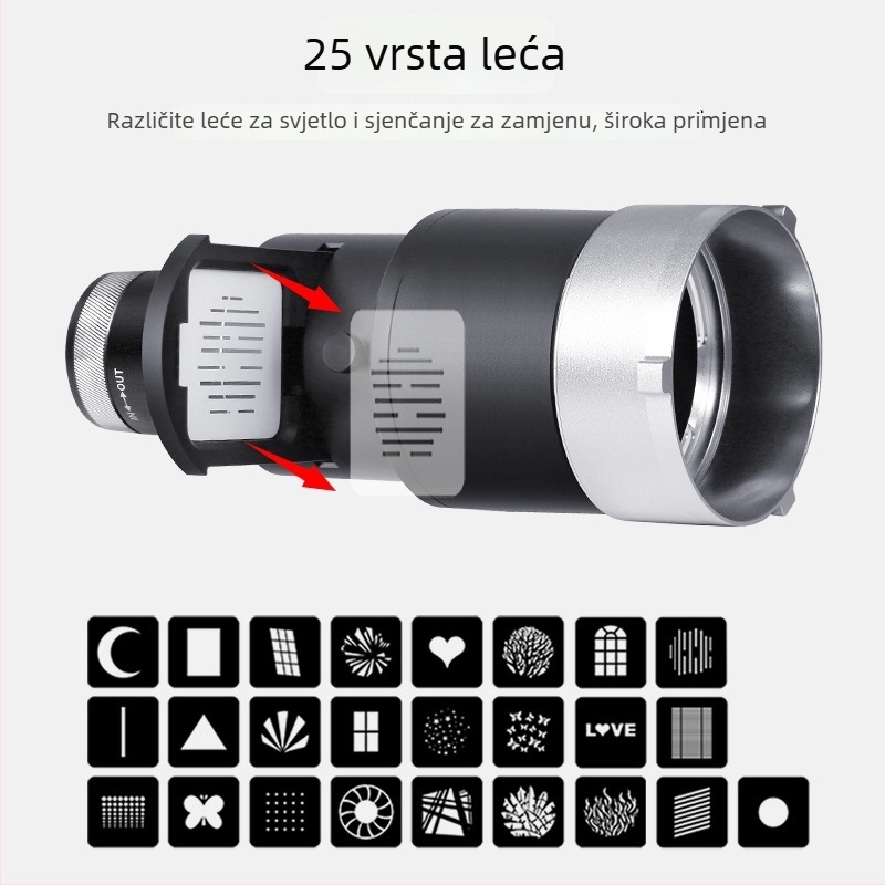 YONGEER LG-80PRO kondenzacijski cilindar za studijsko osvjetljenje – aluminijska legura, maksimalno opterećenje 2–5 kg, težina 1 kg