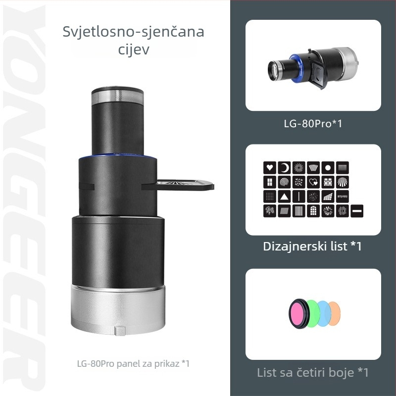 YONGEER LG-80PRO kondenzacijski cilindar za studijsko osvjetljenje – aluminijska legura, maksimalno opterećenje 2–5 kg, težina 1 kg