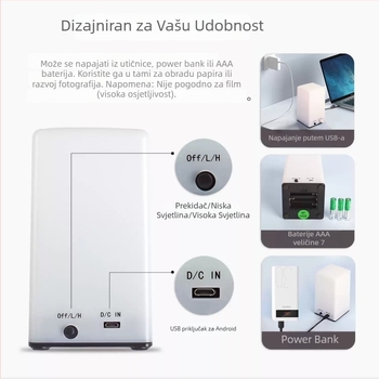 eTone Prenosivo svjetlo za tamnu sobu, LED 635 nm, za razvoj fotopapira i filma, uključuje Android kabel
