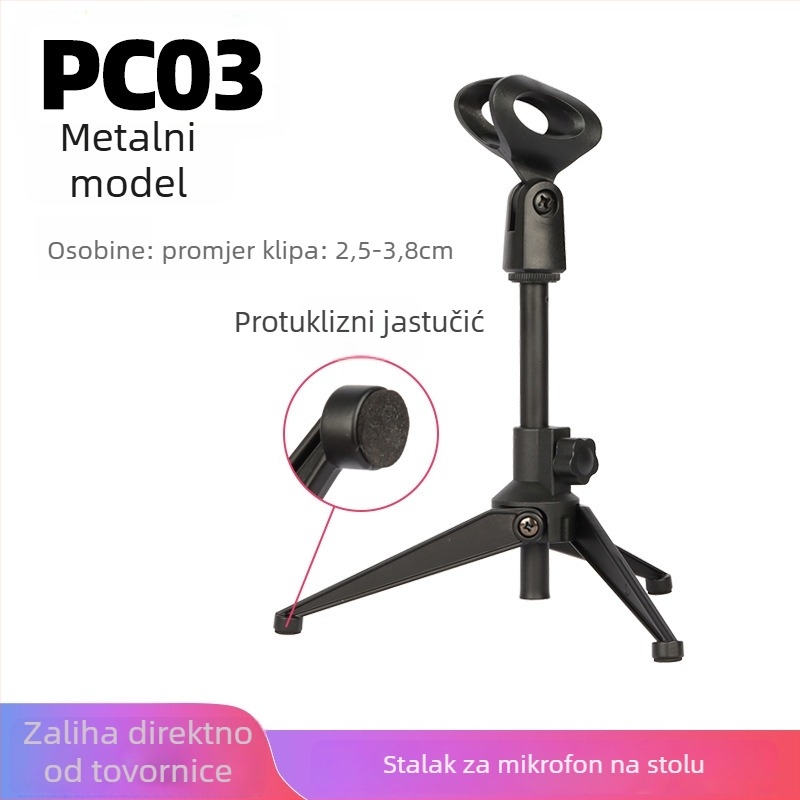 Stalak za mikrofon s teleskopskim podizanjem — metalni držač za mikrofon, telefon i projektor
