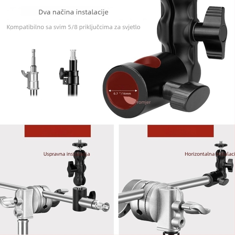 Stativ/PTZ nosač od aluminijske legure, univerzalni nosač monitora i stezaljka za vodoravnu/okom cijev, nosivost do 2 kg