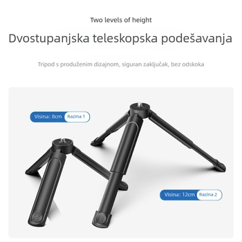 Mini stativ za telefone i stolni projektor, ABS tijelo, dvostupanjska prilagodba, nosivost do 2 kg, masa 95 g, univerzalna kompatibilnost