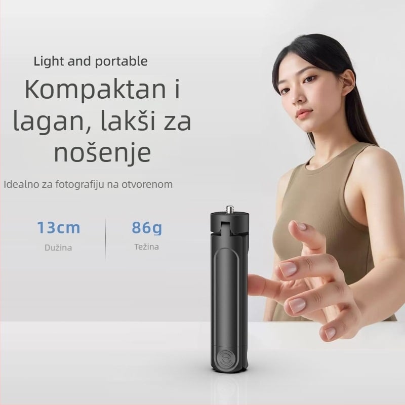 Mini stativ za telefone i stolni projektor, ABS tijelo, dvostupanjska prilagodba, nosivost do 2 kg, masa 95 g, univerzalna kompatibilnost