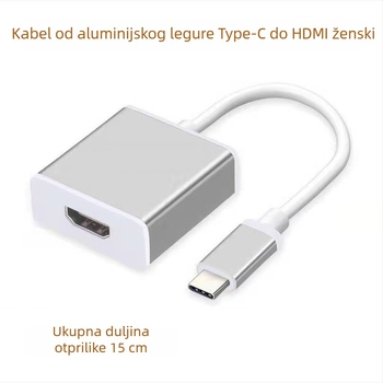 Kabel- adapter Type-C na HDMI iz aluminijske legure, HDMI sučelje, duljina 15 cm, bakreno jezgro, jednokančni konektor