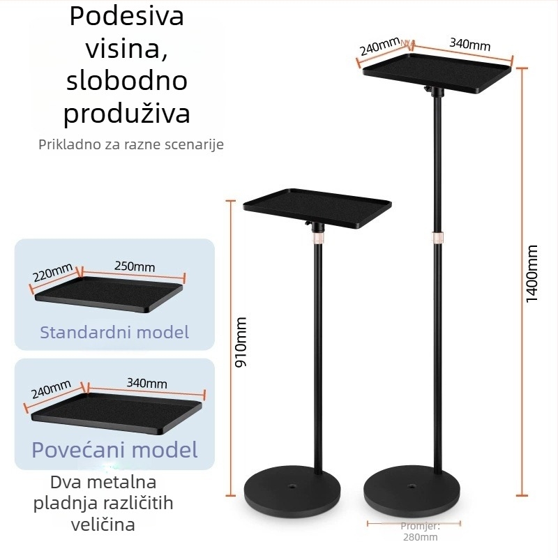 Univerzalni metalni stalak za projektor s kružnim diskom i gimbal glavom, teleskopski podesiv, bez bušenja (Model M021)