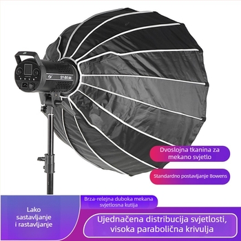 Parabolični duboki softbox za mekano svjetlo, model KFT030, materijal: aluminijska legura, nosivost 2–5 kg, težina 2,1 kg