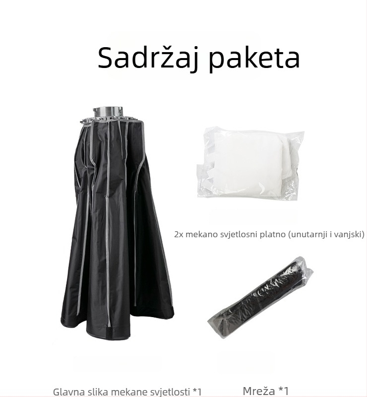 Parabolični duboki softbox za mekano svjetlo, model KFT030, materijal: aluminijska legura, nosivost 2–5 kg, težina 2,1 kg