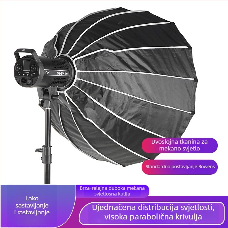 Parabolični duboki softbox za mekano svjetlo, model KFT030, materijal: aluminijska legura, nosivost 2–5 kg, težina 2,1 kg