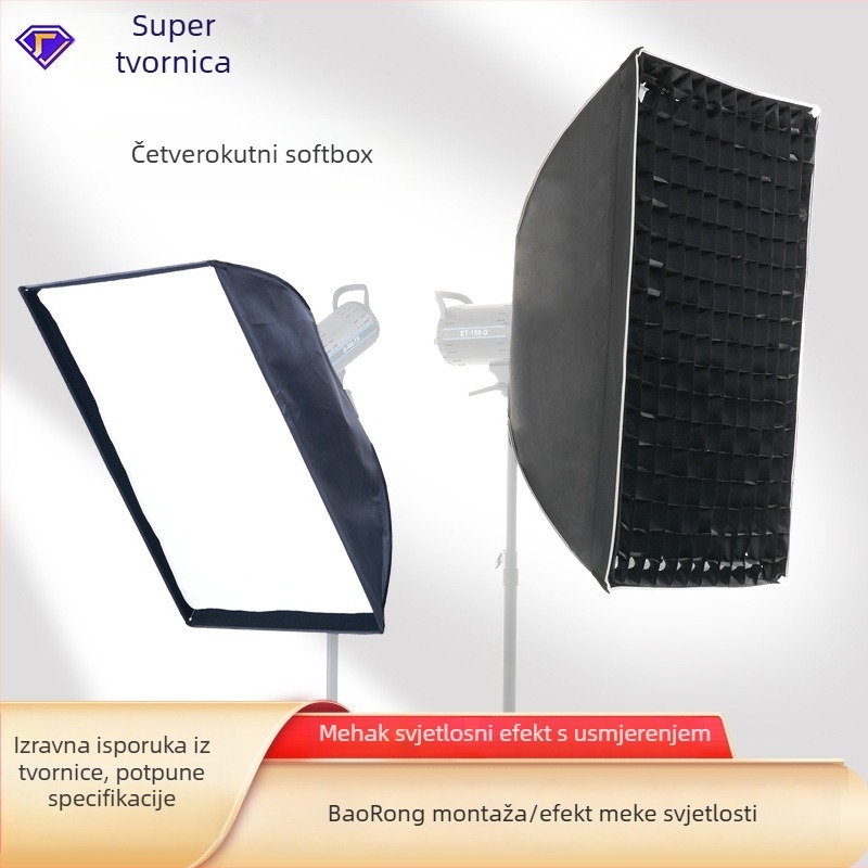 Četverostrani softbox s Bowens nosačem za fotografsku lampu, od reflektirajućeg fleksibilnog platna, nosivost do 2 kg