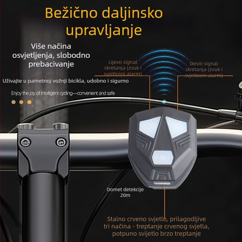 Biciklističko projekcijsko stražnje svjetlo s USB-C punjenjem, ugrađena 1200mAh baterija, montaža trakom – lijevi/desni signal za noćnu vožnju