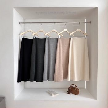 Duga suknja s A-linijom, od pamukove smjese s elastanom, zimska sezona 2025