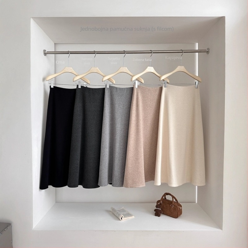 Duga suknja s A-linijom, od pamukove smjese s elastanom, zimska sezona 2025