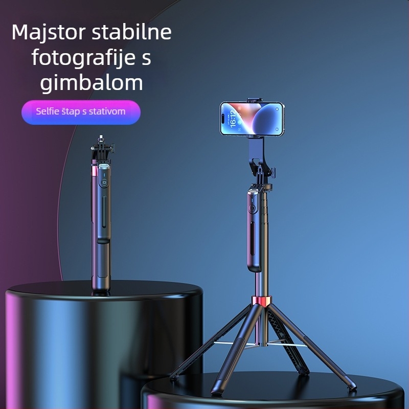 Selfie štap s tripodom i Bluetoothom, sklopiv, ABS + aluminijska legura, universalni