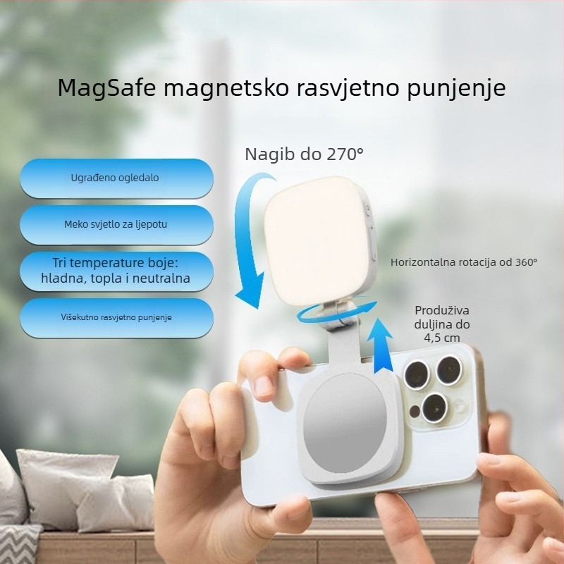 Magnetsko svjetlo za telefon i stalak za live streaming, selfie, ogledalo za šminku, kompaktno svjetlo za ljepotu, fotografski stalak