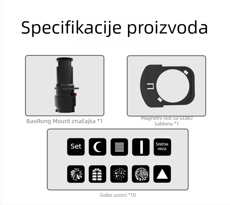 Pribor za objektiv: Bajonetni fokusirajući reflektor za stilizirane fotografije – aluminijska legura; nosivost 2–5 kg; težina 1,7 kg