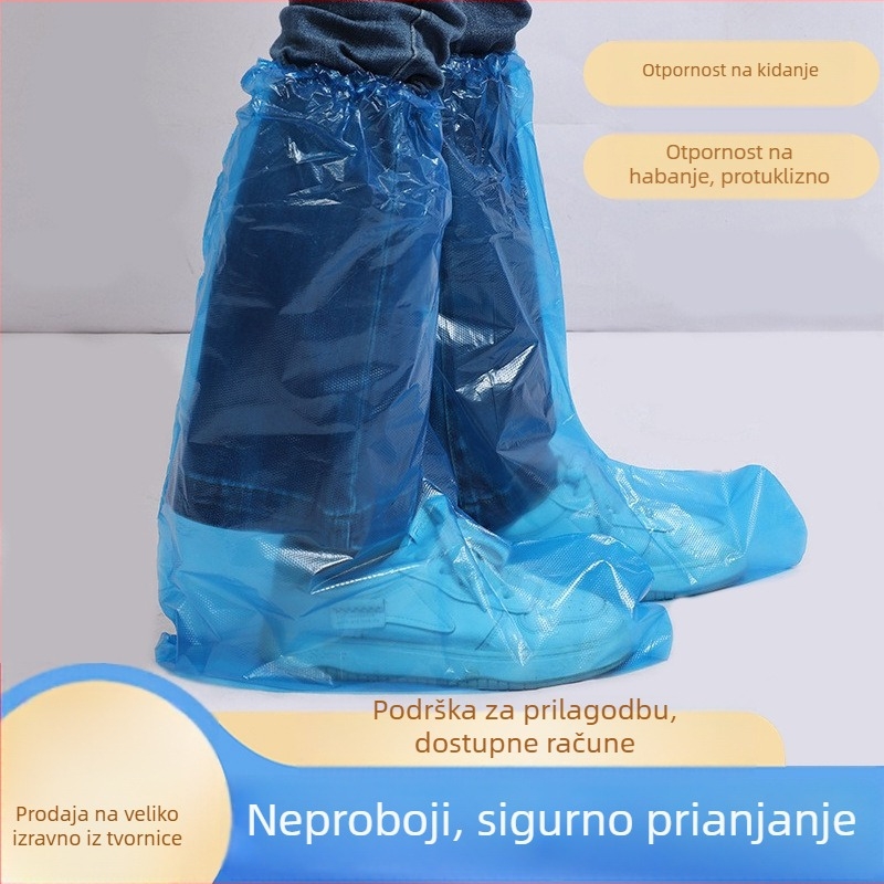Jednokratni vodootporni zaštitnici za cipele, dugi zaštitnici za cipele za vanjsku upotrebu, plastika, debljina 0,05 mm, tisak logotipa i prilagodba