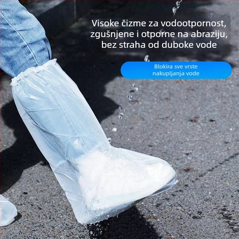 Jednokratno navlake za kišne čizme s visokim vratom, prozirne PE, vodootporne i otporne na habanje, debljina 5, protuklizne