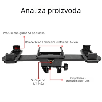 Univerzalna glava stativa za pametne telefone, ABS tijelo, nosivost 2–5 kg, težina 124,5 g