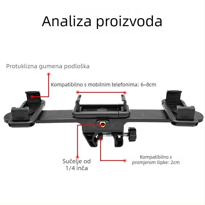 Univerzalna glava stativa za pametne telefone, ABS tijelo, nosivost 2–5 kg, težina 124,5 g