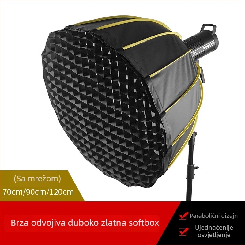 Parabolični duboki softbox za rasvjetu, brza montaža, aluminijska legura, model: duboki parabolni softbox, nosivost 2–5 kg, težina 2 kg