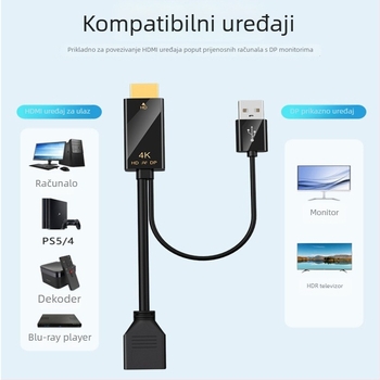 HDMI na DP adapter (4K60Hz, visokokvalitetan čip, duljina kabela 0.25m/1.8m)