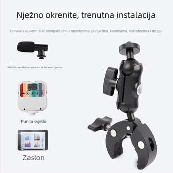 Držač za telefon za motocikl i bicikl, aluminijski univerzalni klip, podesiv, otporan na vibracije, nosivost do 2 kg