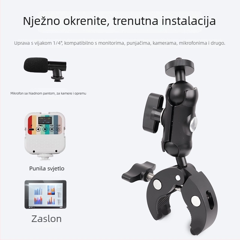 Držač za telefon za motocikl i bicikl, aluminijski univerzalni klip, podesiv, otporan na vibracije, nosivost do 2 kg