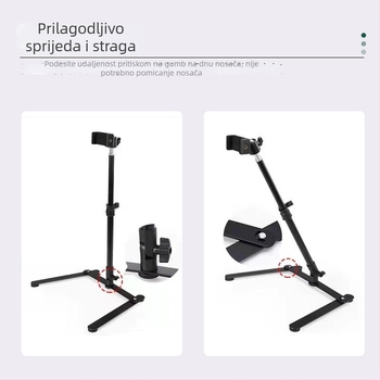 Držač za mobitel za live streaming s rasvjetom, aluminijska legura, podesivo gorno osvjetljenje, sklopiva osnova, nosivost 2-5 kg