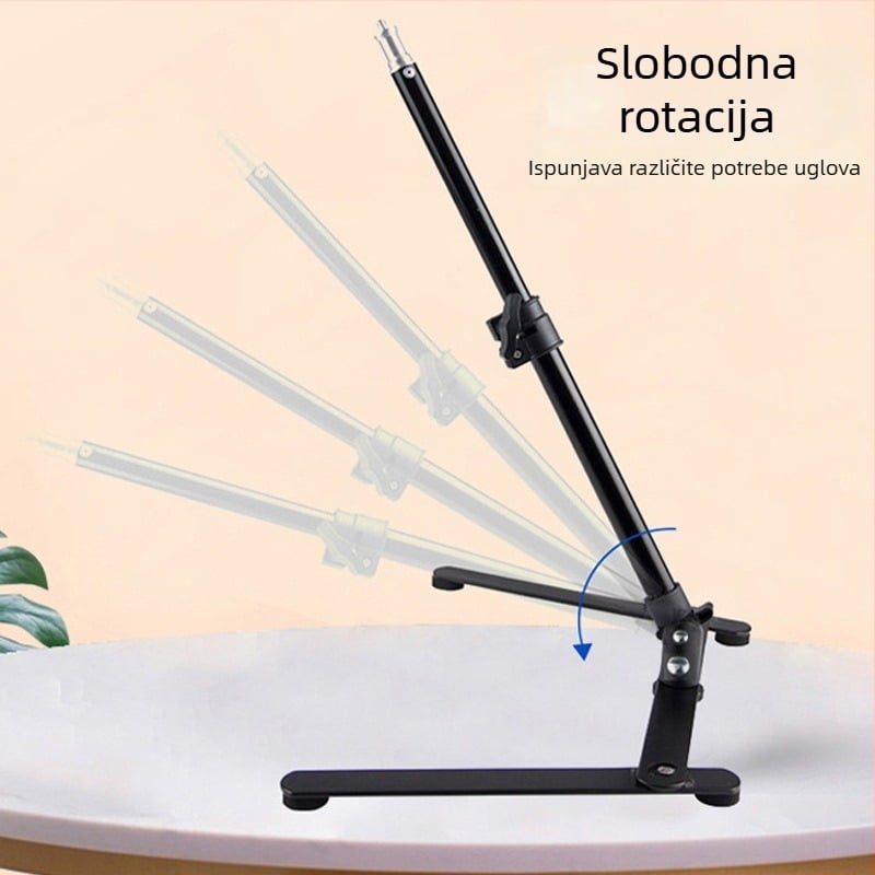Držač za mobitel za live streaming s rasvjetom, aluminijska legura, podesivo gorno osvjetljenje, sklopiva osnova, nosivost 2-5 kg