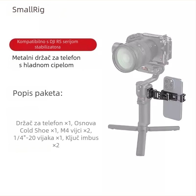 SmallRig metalni držač mobitela s horizontalnim i vertikalnim klipom za Apple/Android/DJI RS stabilizator seriju