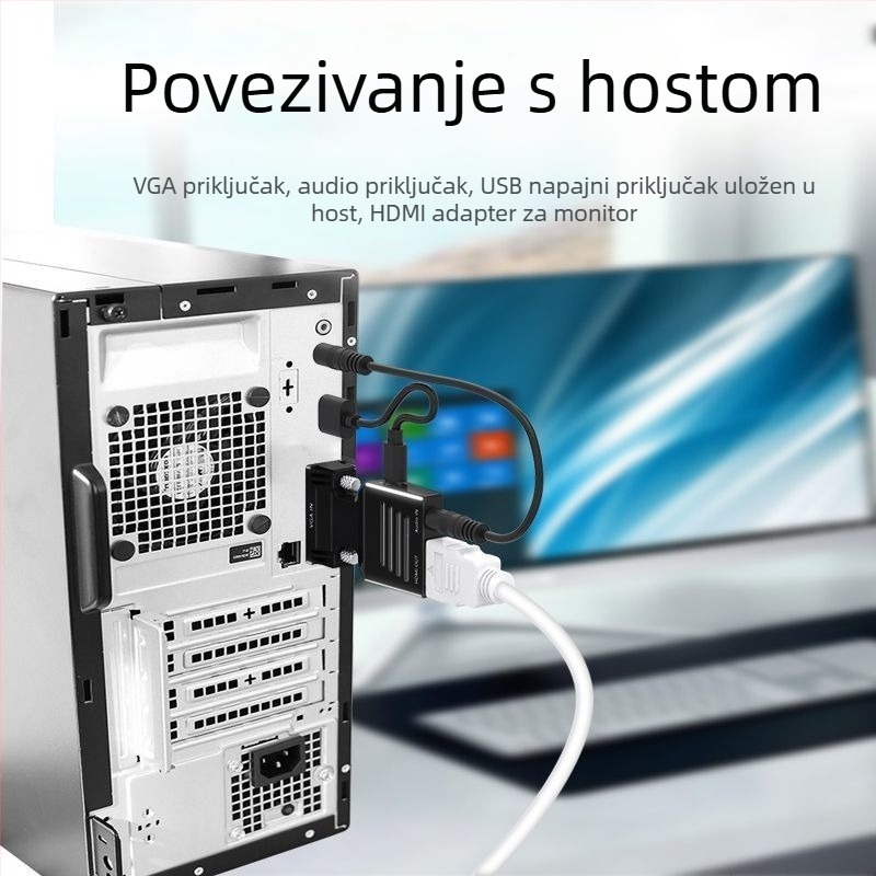 VGA na HDMI adapter s audio konverterom, 1080p, VGA muški – HDMI ženski, za računalo