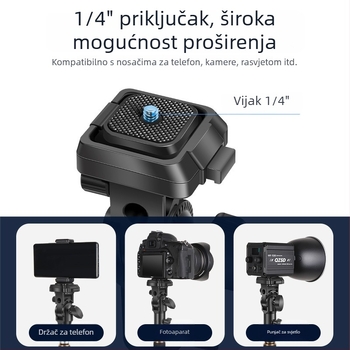 Glava za stativ svjetla Q-K1 s gimbal adapterom — brzo oslobađanje, ABS, nosivost 3 kg, dimenzije 123×70×48 mm
