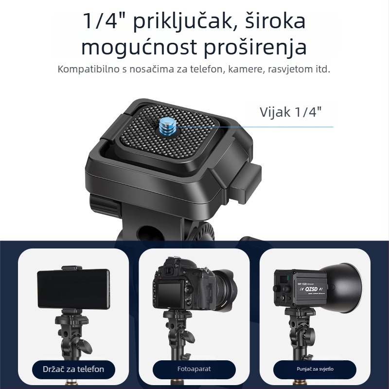 Glava za stativ svjetla Q-K1 s gimbal adapterom — brzo oslobađanje, ABS, nosivost 3 kg, dimenzije 123×70×48 mm