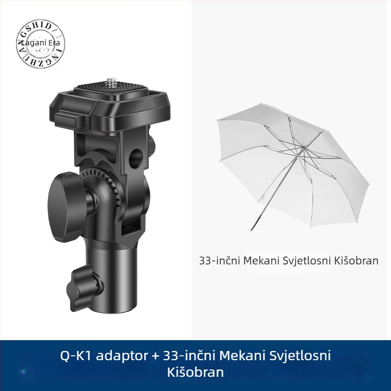 Glava za stativ svjetla Q-K1 s gimbal adapterom — brzo oslobađanje, ABS, nosivost 3 kg, dimenzije 123×70×48 mm