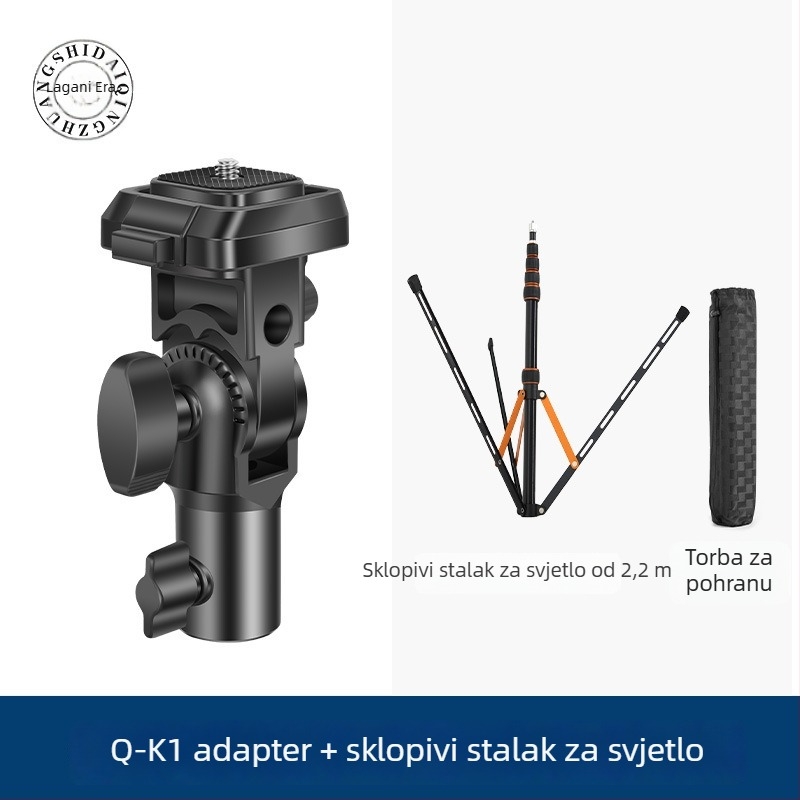 Glava za stativ svjetla Q-K1 s gimbal adapterom — brzo oslobađanje, ABS, nosivost 3 kg, dimenzije 123×70×48 mm