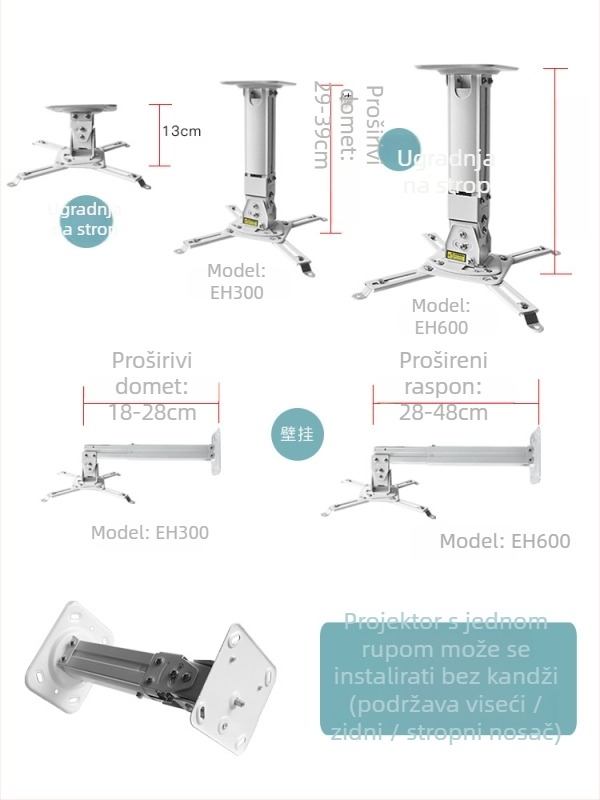 Hongye teleskopni nosač projektora za plafon i zid
