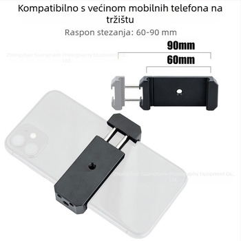 Aluminijska klipsa za telefon od aluminijuma – raspon zahvata 6–9 cm, nosivost do 2 kg, težina 56 g