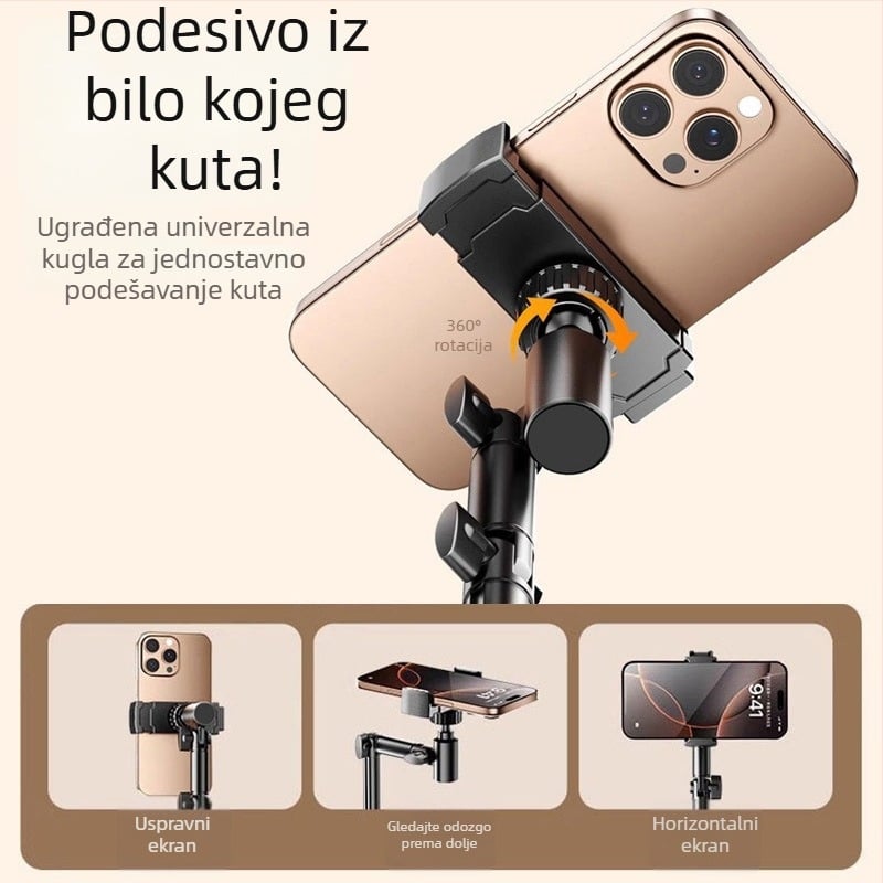 Stolni nadglavni držač za snimanje iznad radne ploče – aluminijska legura, podesiva teleskopijska i rotirajuća glava, nosivost 2 kg, težina 540 g