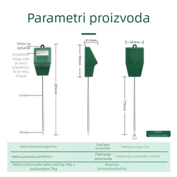 Mjerač pH tla, vlaga i tester hranjivih tvari