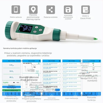Prijenosni pH mjerač s digitalnim zaslonom, iglovita sonda, raspon pH 0–14, preciznost 0,01, kompenzacija temperature 0–60 °C