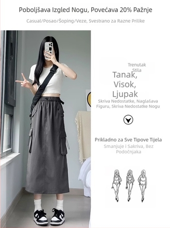 Visokog struka, A-linijska radna suknja sa smockingom, Oxford tkanina, 80-90% poliester, midi duljina, proljeće 2025