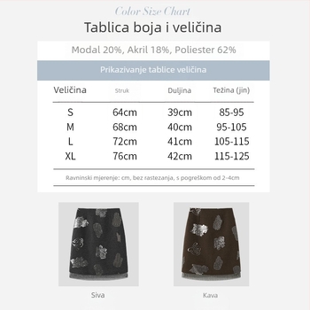 Geometrijski uzorak, vuneno-sintetički spoj, kratka ravna suknja, bez bora, poliester 50–70%