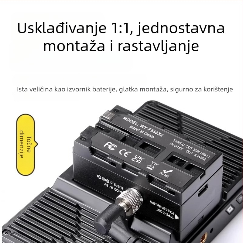 D-TAP na NP-F970/550/750 dvostrani simulirani baterijski adapter s držačem monitora – aluminijska legura