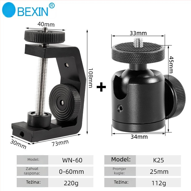Stolni nosač s C-oblikom od aluminijske legure, za mobitel i DSLR kameru, nosivost 6–10 kg