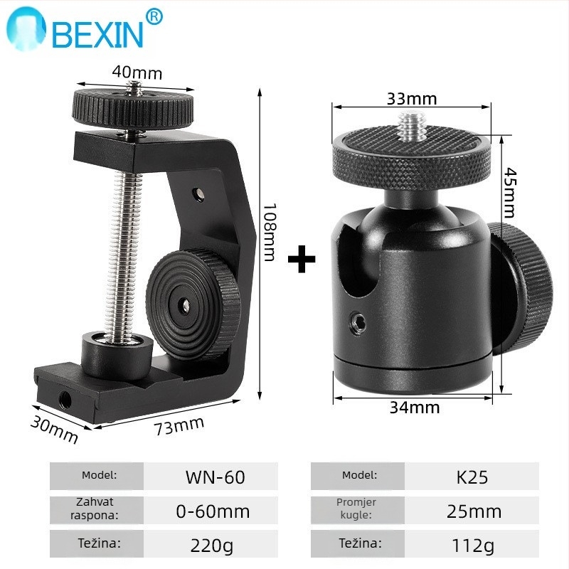 Stolni nosač s C-oblikom od aluminijske legure, za mobitel i DSLR kameru, nosivost 6–10 kg