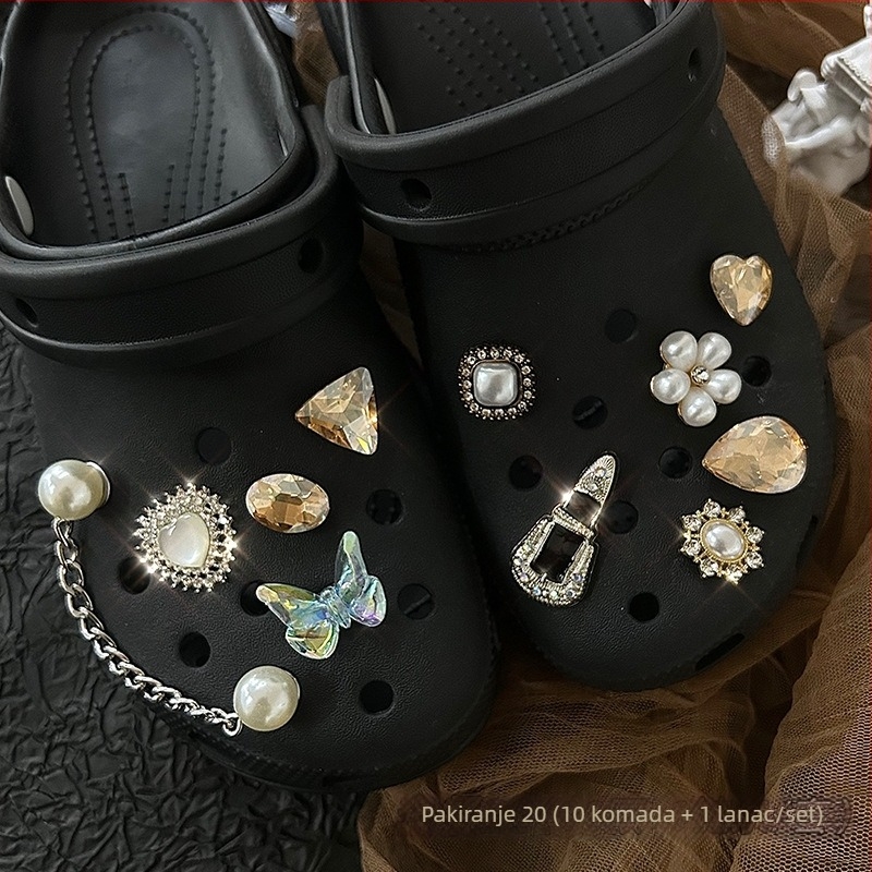 Set ukrasa za obuću Crocs-stil sandala i papuča – leptir s dijamantnim perlama, DIY kopča s perljastim cvjetnim detaljem (Drill Package 20)