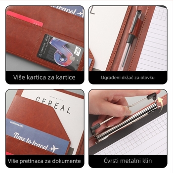 Kožni A4 clipboard s čvrstim stezaljkom, višenamjenski dokumentni fascikl i menadžerski clipboard za sastanke i potpisivanje