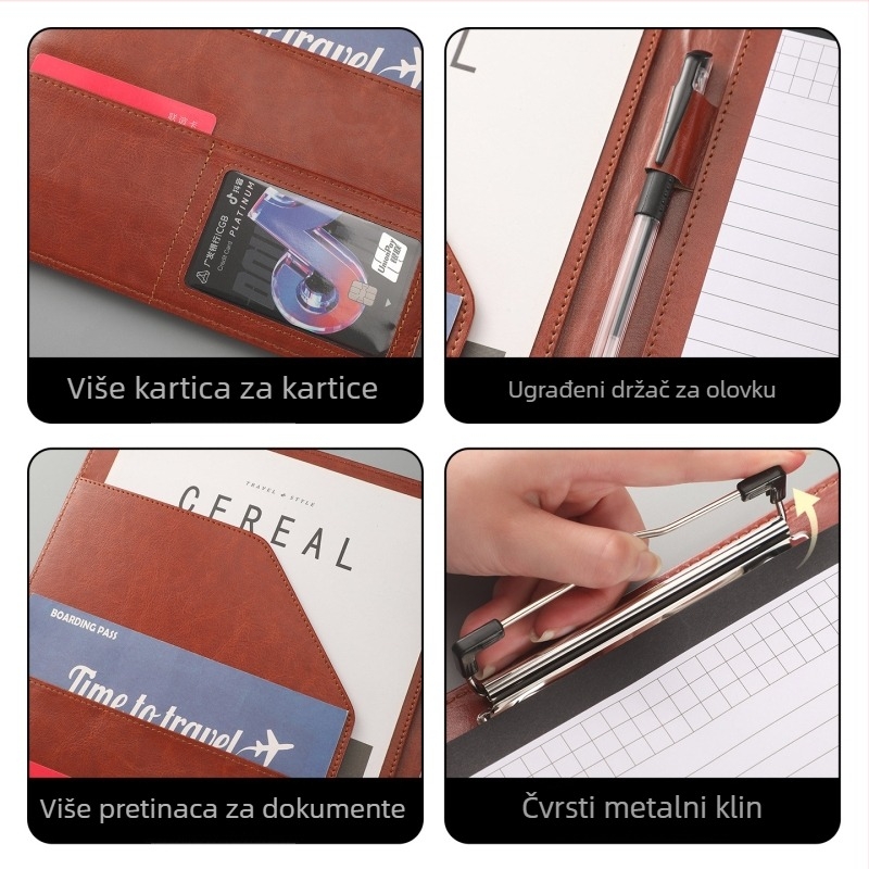 Kožni A4 clipboard s čvrstim stezaljkom, višenamjenski dokumentni fascikl i menadžerski clipboard za sastanke i potpisivanje