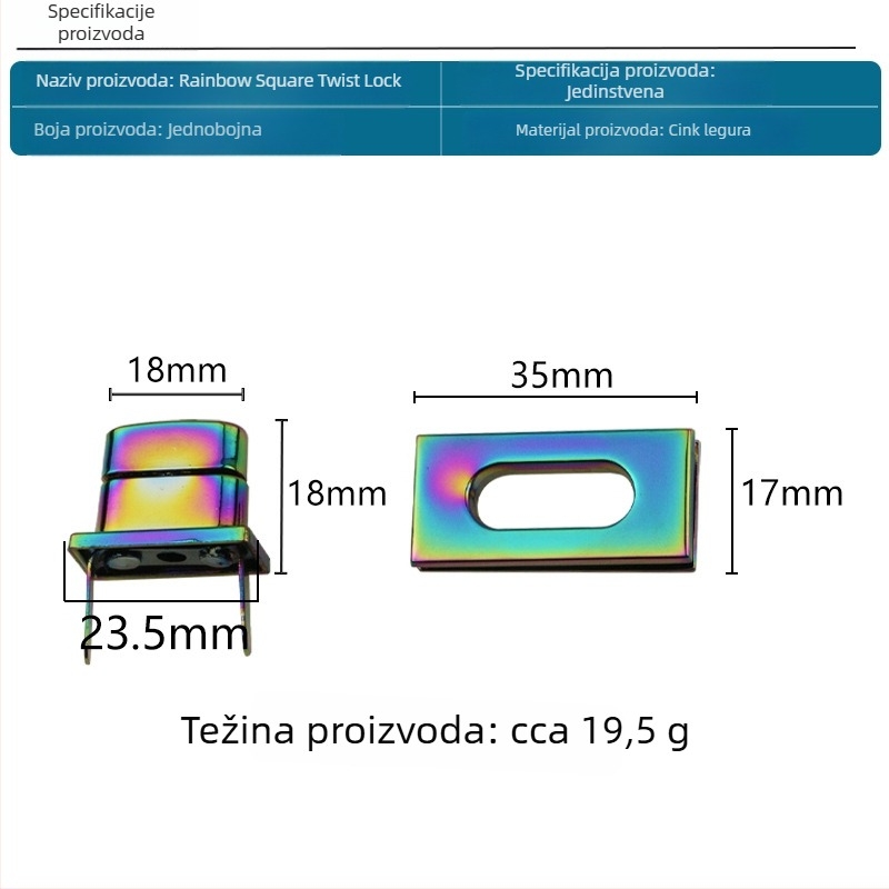 Pravokutna okretna brava za prtljagu – metalni hardver za prtljagu, model Y1280